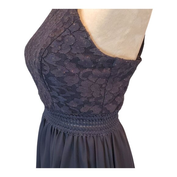 SPEECHLESS SZ 9 Jr High-Low Halter-style Sparkle Lace Cocktail Dress/Gown Navy - Picture 3 of 10